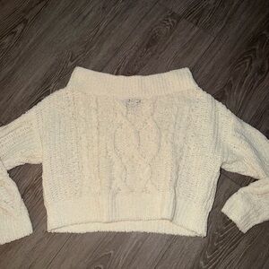 Express Cream Off Shoulder Cable Knit Sweater